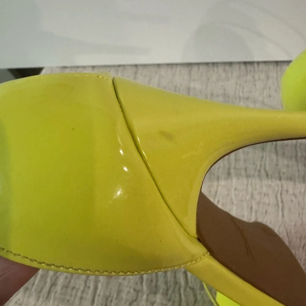 Anne Michelle Bright Yellow Patent Open-Toe Stiletto Sandals